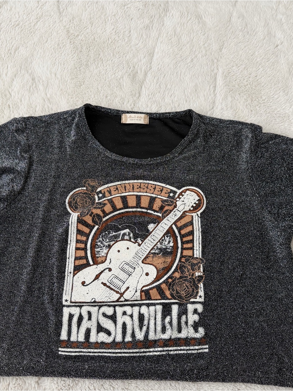 Altar'd State Black Graphic Nashville Glitter Crop Top
